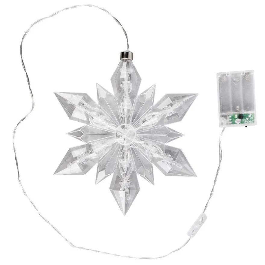 LED-Eiskristall, 23cm x 20cm, 25 LED-Lämpchen, warmweiß, transparent, klar, Timer