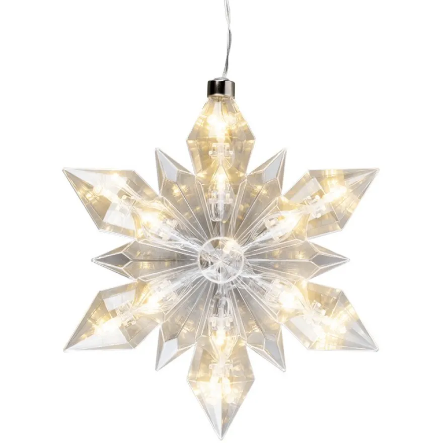 LED-Eiskristall, 23cm x 20cm, 25 LED-Lämpchen, warmweiß, transparent, klar, Timer
