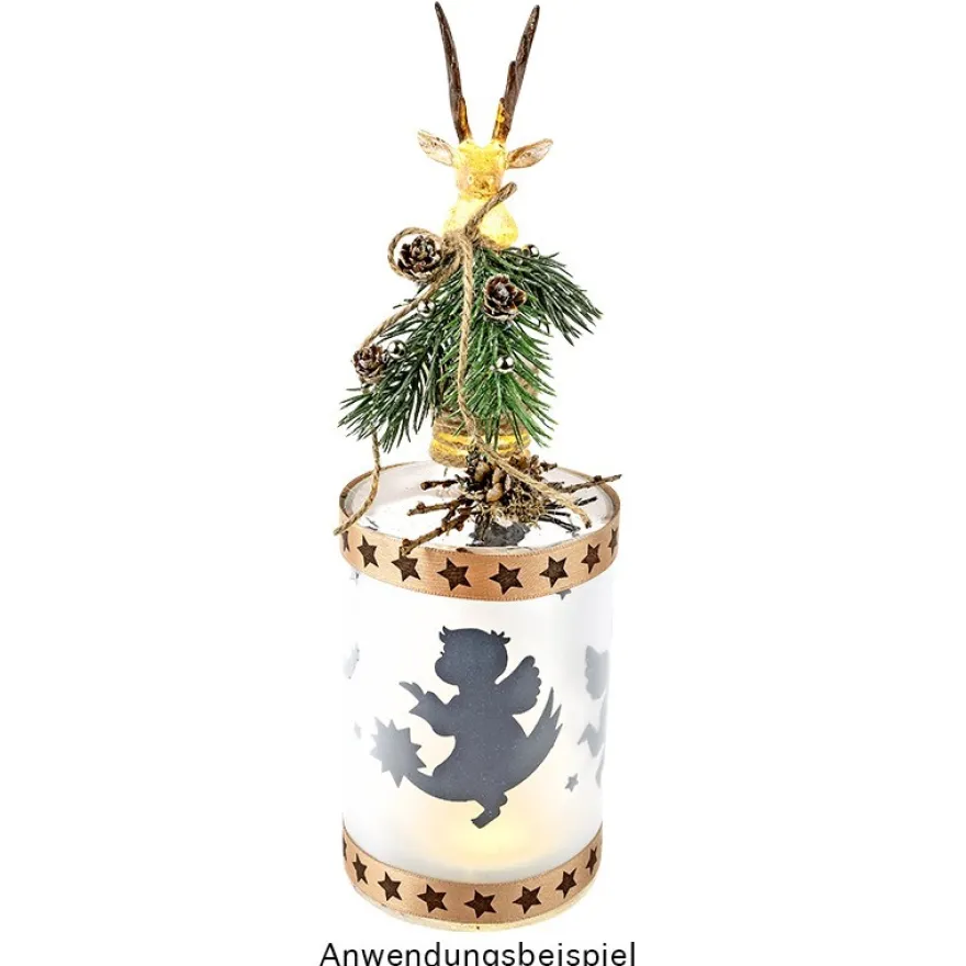 LED-Flaschenlicht mit 2 LED-Lämpchen, Rentier, 12,5cm hoch, weiß