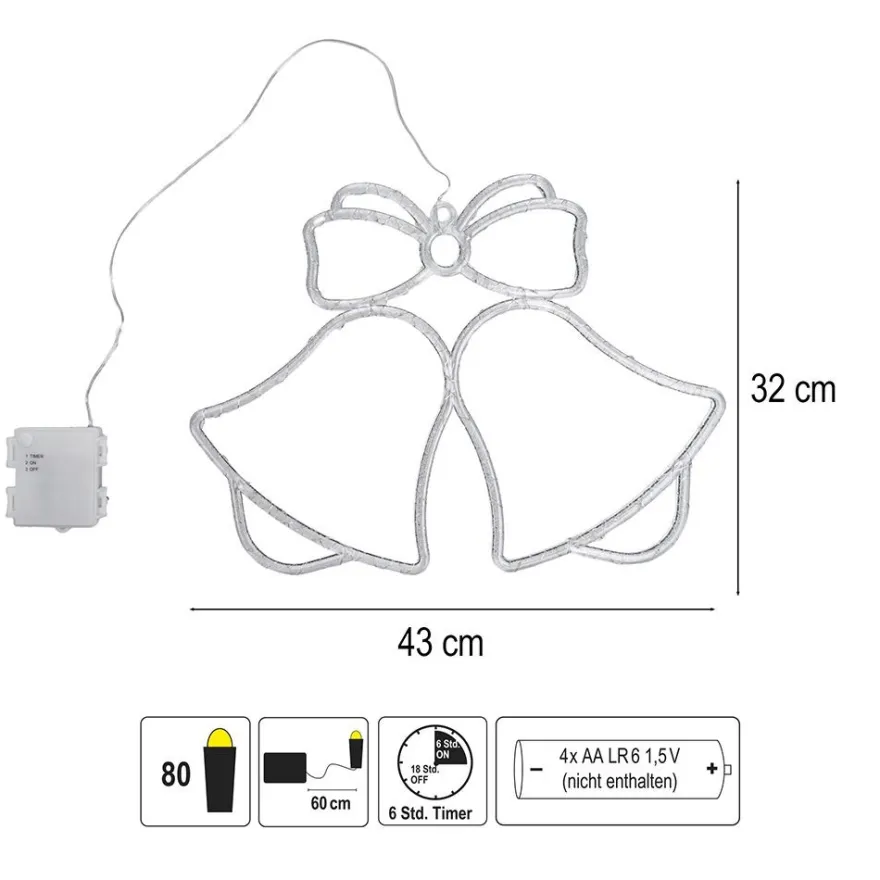 LED-Glocken zum Aufhängen, 32cm x 43cm x 0,5cm, 80 LEDs in Warmweiß