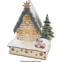 LED-Haus, Design 1, 12cm x 10,3cm x 15,3cm, warmweiß mit Timer