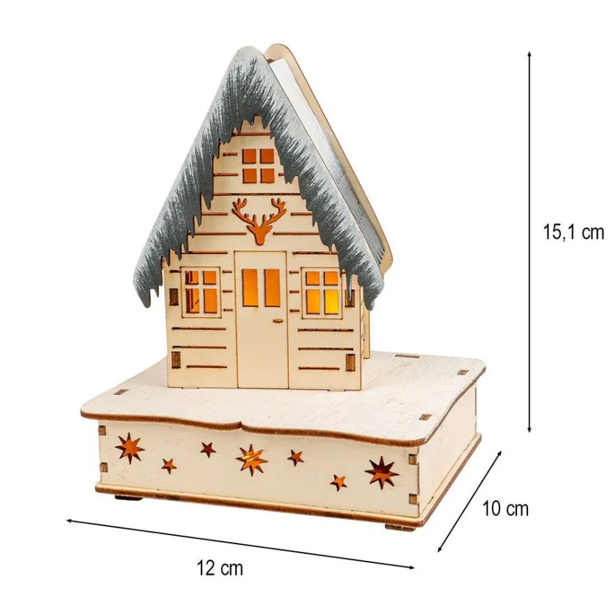 LED-Haus, Design 2, 12cm x 10cm x 15,1cm, warmweiß mit Timer