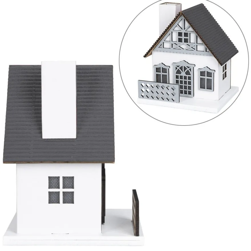 LED-Haus, graues Dach, mit Lichteffekt-Folie, 9,5cm x 8,2cm x 11cm