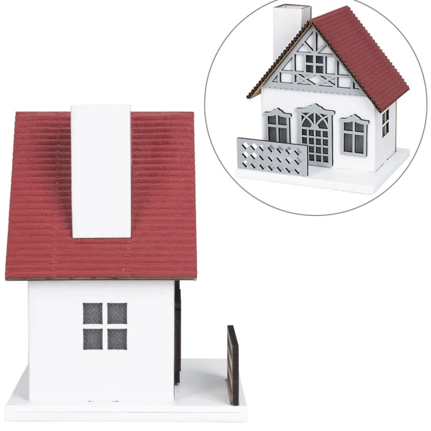 LED-Haus, rotes Dach, mit Lichteffekt-Folie, 9,5cm x 8,2cm x 11cm