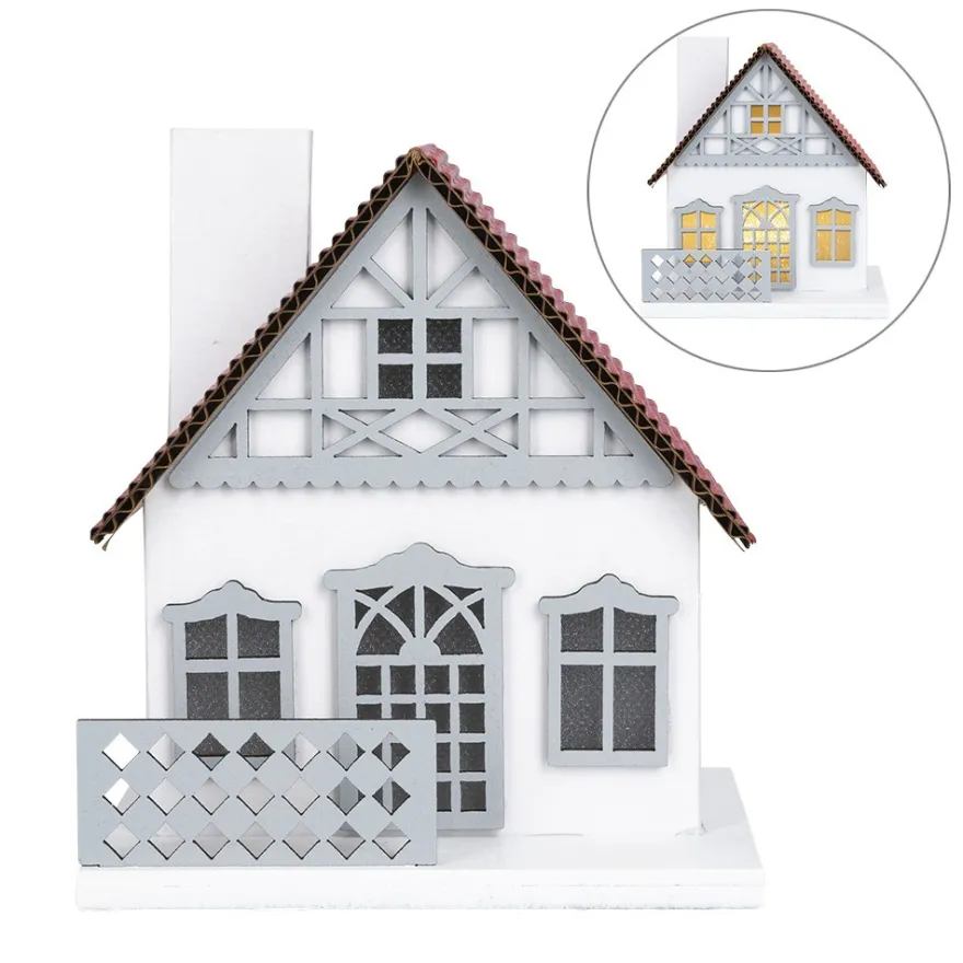 LED-Haus, rotes Dach, mit Lichteffekt-Folie, 9,5cm x 8,2cm x 11cm