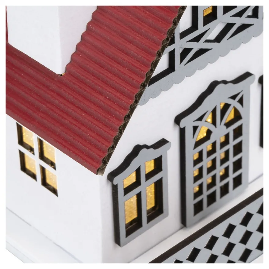 LED-Haus, rotes Dach, mit Lichteffekt-Folie, 9,5cm x 8,2cm x 11cm