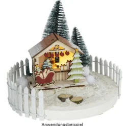 LED-Haus, Weihnachtsmarktszene 1, 9,5cm x 6cm x 10,2cm, warmweiß mit Timer