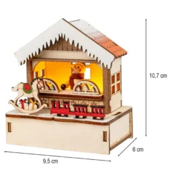 LED-Haus, Weihnachtsmarktszene 2, 9,5cm x 6cm x 10,7cm, warmweiß mit Timer