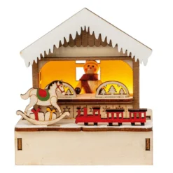 LED-Haus, Weihnachtsmarktszene 2, 9,5cm x 6cm x 10,7cm, warmweiß mit Timer