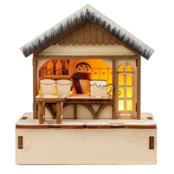 LED-Haus, Weihnachtsmarktszene 4, 9,5cm x 6cm x 10,4cm, warmweiß mit Timer