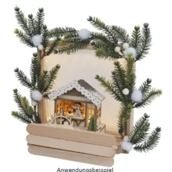 LED-Haus, Weihnachtsmarktszene 5, 9,5cm x 6cm x 10,7cm, warmweiß mit Timer