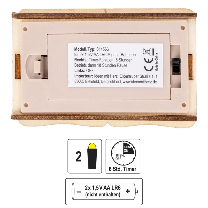 LED-Haus, Weihnachtsmarktszene 6, 9,5cm x 6cm x 10,6cm, warmweiß mit Timer