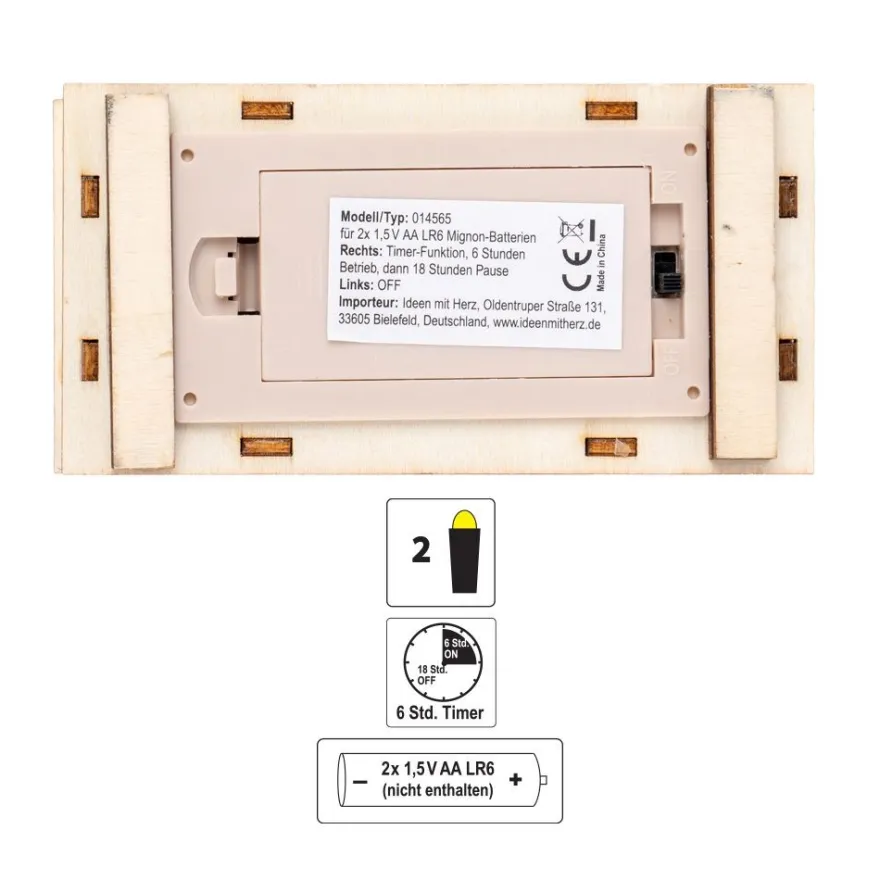 LED-Haus, Wichtelpaar, 12cm x 6cm x 14cm, warmweiß mit Timer