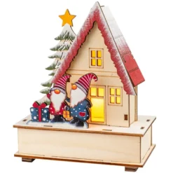 LED-Haus, Wichtelpaar, 12cm x 6cm x 14cm, warmweiß mit Timer
