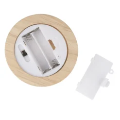 LED-Holz-Podest rund, mit Ei, Ø8,3cm, 2cm hoch, mit 10 LEDs in Warmweiß