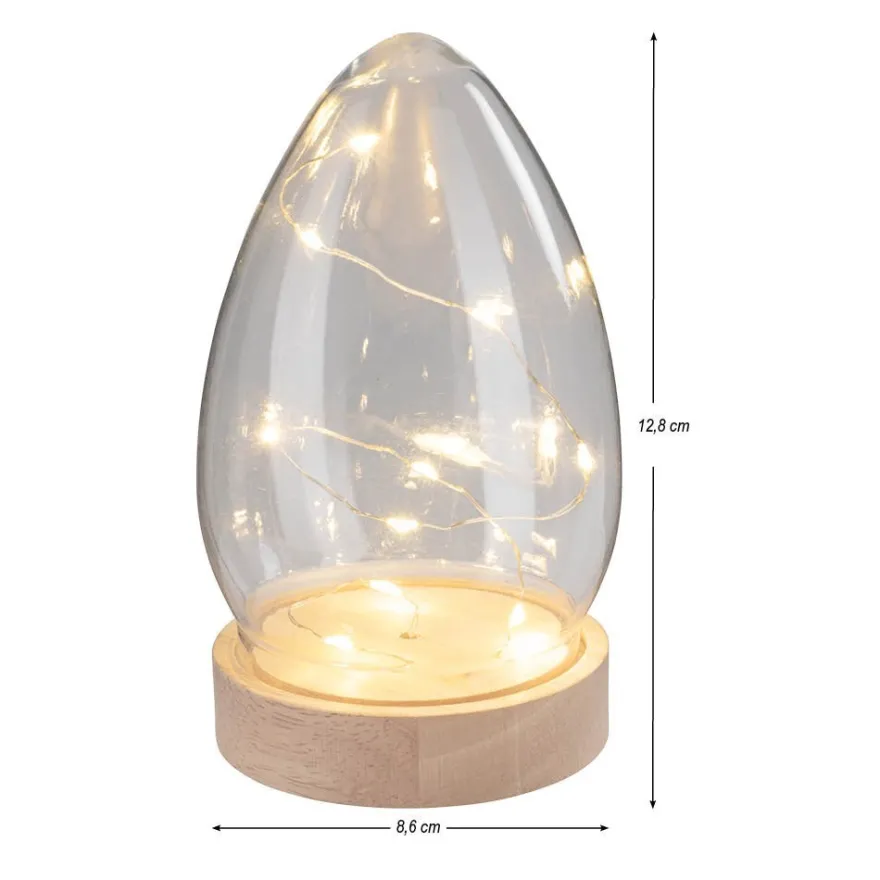 LED-Holz-Podest rund, mit Ei, Ø8,3cm, 2cm hoch, mit 10 LEDs in Warmweiß