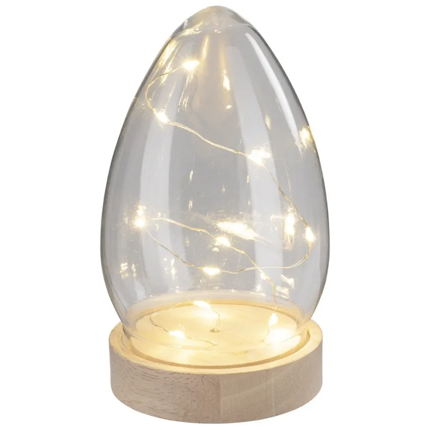 LED-Holz-Podest rund, mit Ei, Ø8,3cm, 2cm hoch, mit 10 LEDs in Warmweiß