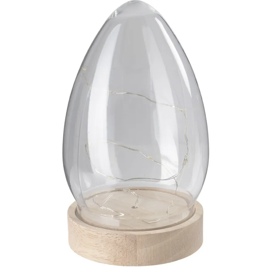 LED-Holz-Podest rund, mit Ei, Ø8,3cm, 2cm hoch, mit 10 LEDs in Warmweiß