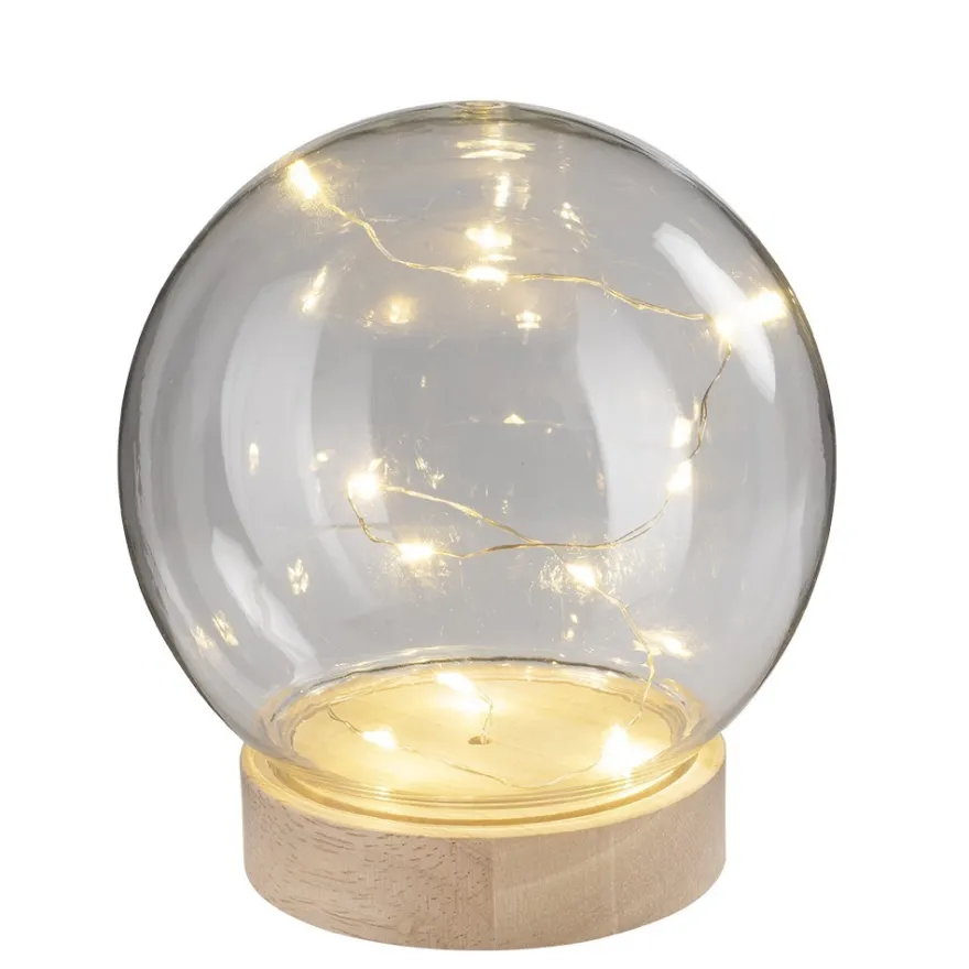 LED-Holz-Podest rund, mit Kugel, Ø8,3cm, 2cm hoch, mit 10 LEDs in Warmweiß