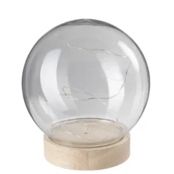 LED-Holz-Podest rund, mit Kugel, Ø8,3cm, 2cm hoch, mit 10 LEDs in Warmweiß