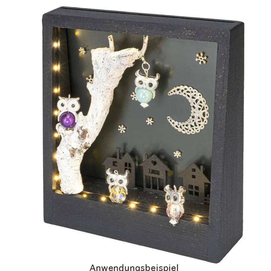 LED-Holzrahmen, 17cm x 18,4cm x 5cm, 31 LEDs in Warmweiß, inkl. Timer