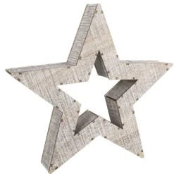 LED-Holz-Stern, 30cm x 29,5cm x 5,3cm, 30 LEDs, warmweiß, inkl. Timer