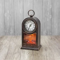 LED-Kaminfeuer, Uhr, 15cm x 12cm, 27,5cm, mit funktionstüchtigem Uhrwerk, Timer