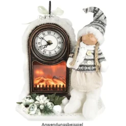 LED-Kaminfeuer, Uhr, 15cm x 12cm, 27,5cm, mit funktionstüchtigem Uhrwerk, Timer