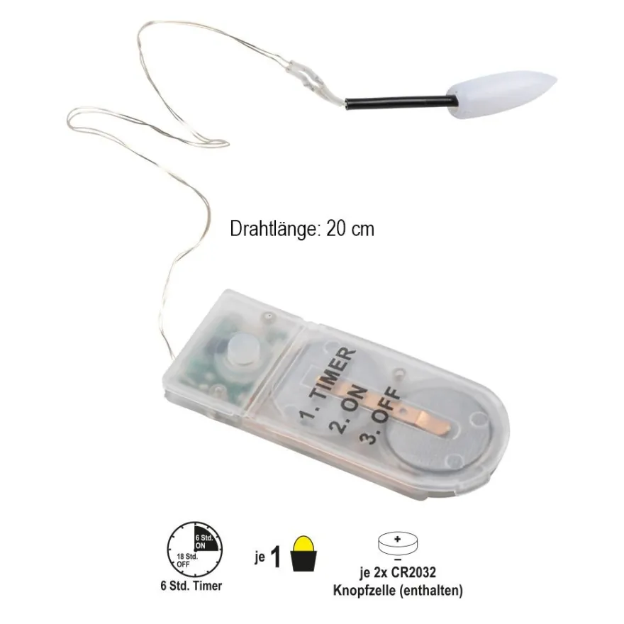 LED-Kerzenflamme am Draht, mit Flackereffekt, 1 LED in Warmweiß, inkl. Timer