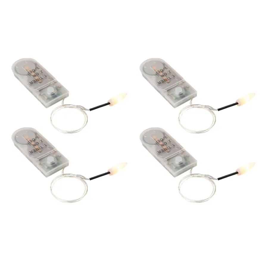 LED-Kerzenflammen am Draht, mit Flackereffekt, je 1 LED in Warmweiß, inkl. Timer, 4 Stück