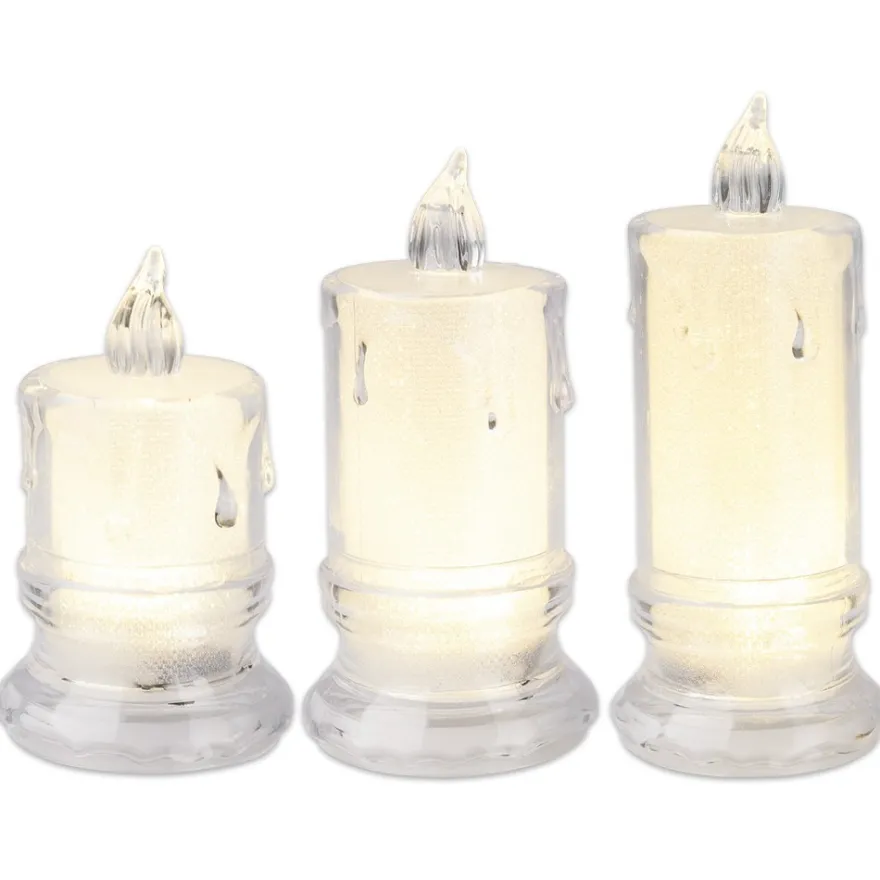 LED-Kerzen, mit diamantierter Folie, transparent, versch. Größen, 3 Stück