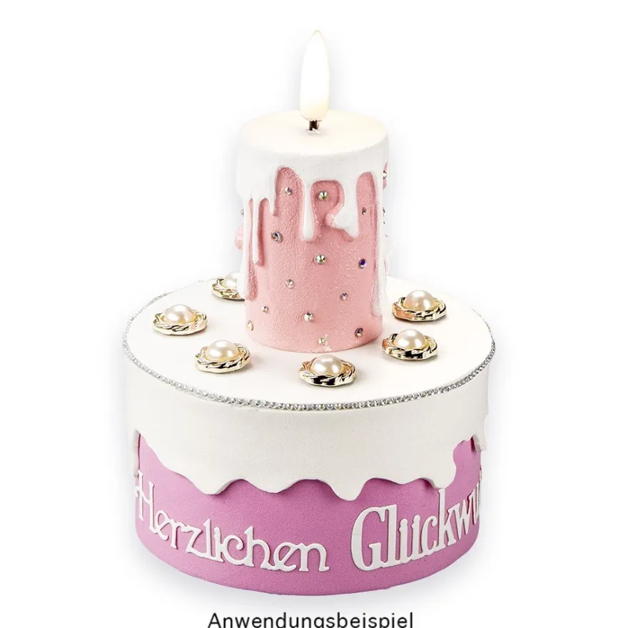 LED-Kerzen mit Echtwachsbeschichtung, creme, mit Wachstropfen, Ø 4,4cm, inkl. Timer, 2 Stück