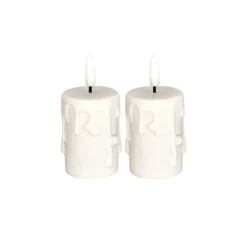 LED-Kerzen mit Echtwachsbeschichtung, creme, mit Wachstropfen, Ø 4,4cm, inkl. Timer, 2 Stück
