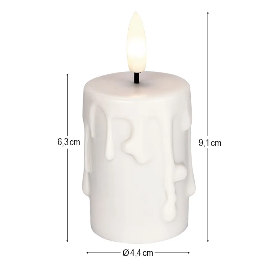 LED-Kerzen mit Echtwachsbeschichtung, creme, mit Wachstropfen, Ø 4,4cm, inkl. Timer, 4 Stück
