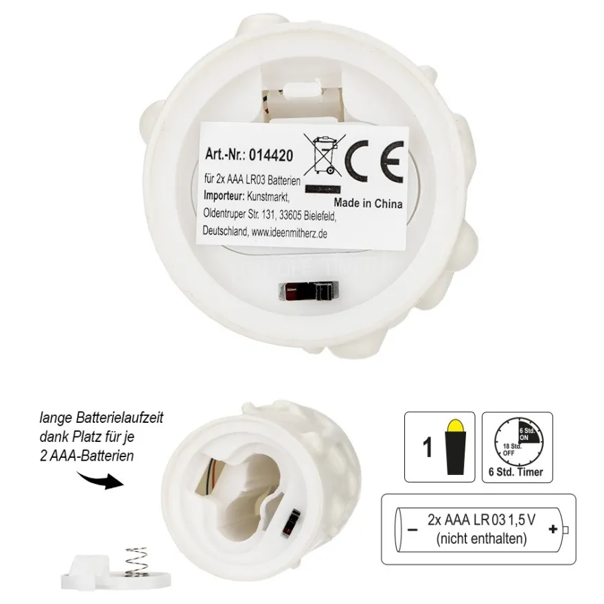 LED-Kerzen mit Echtwachsbeschichtung, creme, mit Wachstropfen, Ø 4,4cm, inkl. Timer, 4 Stück