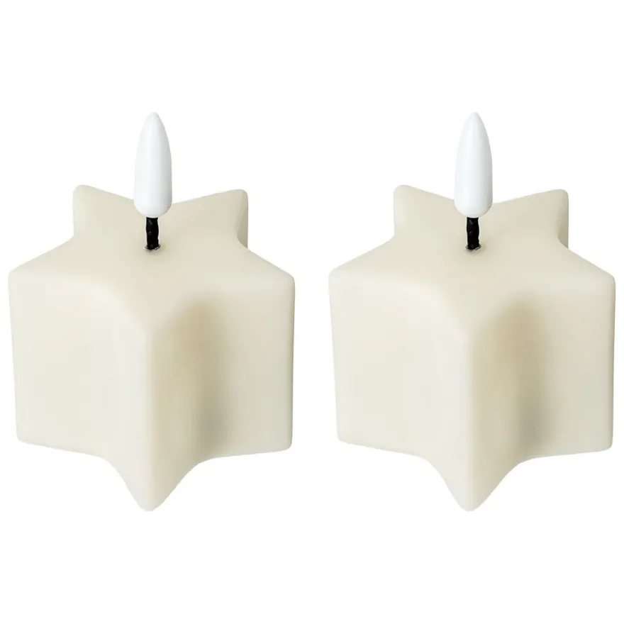 LED-Kerzen, Stern, creme, 6,2cm x 5,9cm x 7,4cm, warmweiß, Flacker-Effekt, 2 Stück