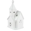 LED-Kirche, Porzellan, weiß, 12,5cm x 7cm x 5,2cm, 1 LED-Lämpchen warmweiß, inkl. 2 Knopfzellen