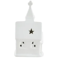 LED-Kirche, Porzellan, weiß, 12,5cm x 7cm x 5,2cm, 1 LED-Lämpchen warmweiß, inkl. 2 Knopfzellen
