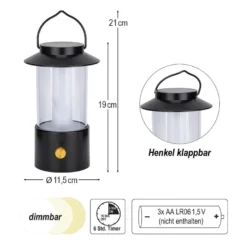 LED-Laterne, 19cm hoch, dimmbar, mit Timer-Funktion
