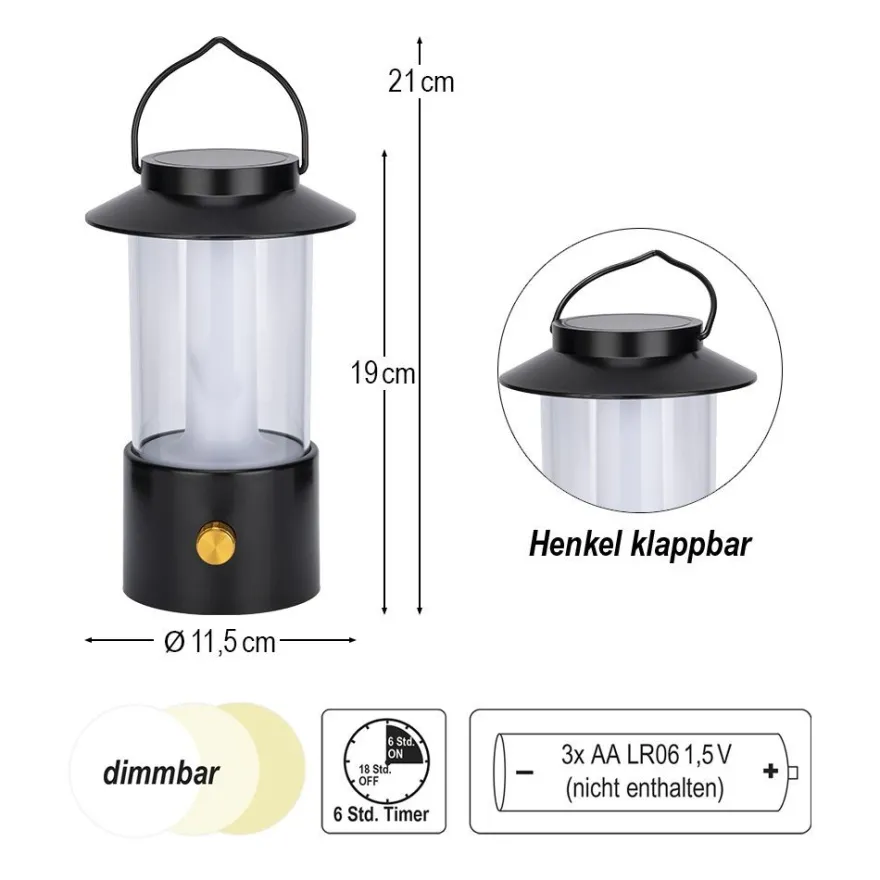 LED-Laterne, 19cm hoch, dimmbar, mit Timer-Funktion