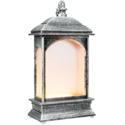 LED-Laterne mit Flackereffekt, 6,9cm x 13,5cm x 3,8cm, Schmiedeeisenoptik, silber-schwarz