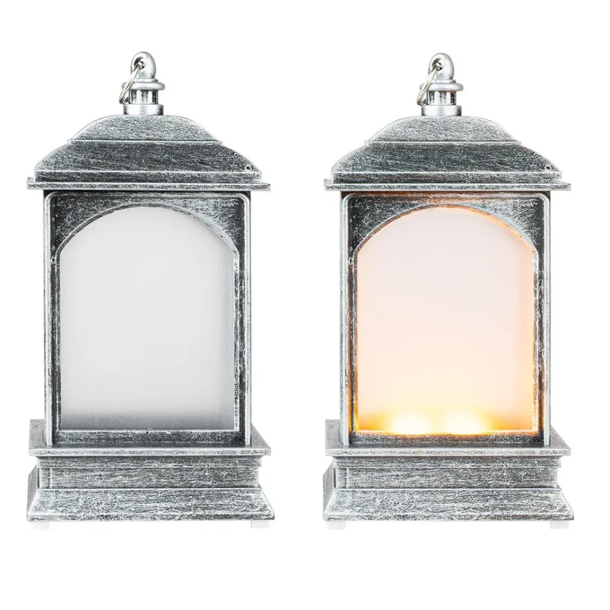 LED-Laterne mit Flackereffekt, 6,9cm x 13,5cm x 3,8cm, Schmiedeeisenoptik, silber-schwarz