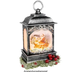 LED-Laterne mit Flackereffekt, 12cm x 20,5cm x 8,6cm, Schmiedeeisenoptik, silber-schwarz