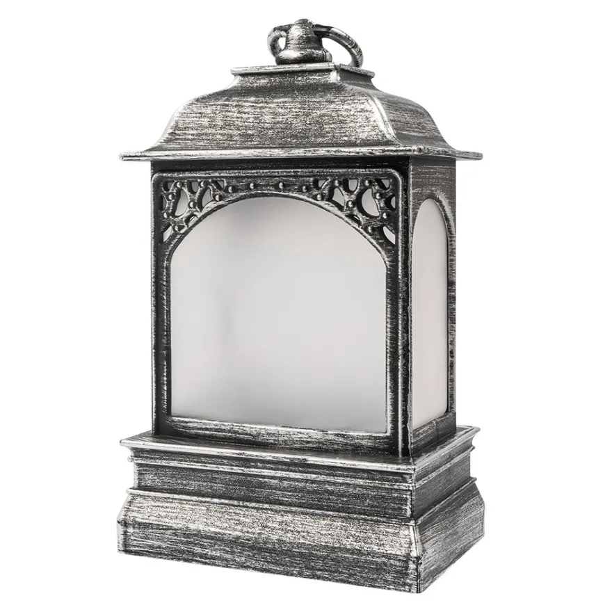 LED-Laterne mit Flackereffekt, 12cm x 20,5cm x 8,6cm, Schmiedeeisenoptik, silber-schwarz