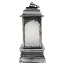 LED-Laterne mit Flackereffekt, 12cm x 20,5cm x 8,6cm, Schmiedeeisenoptik, silber-schwarz