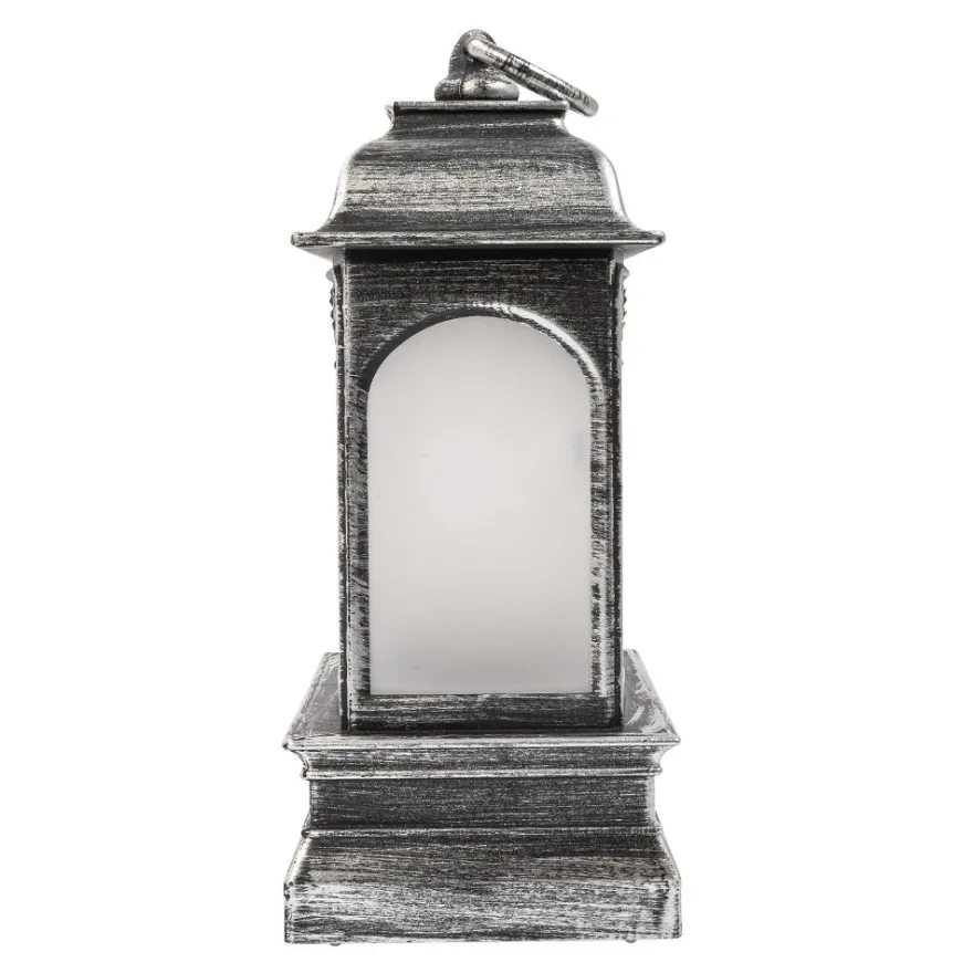 LED-Laterne mit Flackereffekt, 12cm x 20,5cm x 8,6cm, Schmiedeeisenoptik, silber-schwarz