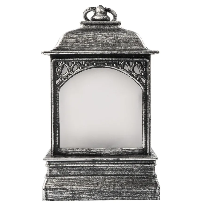 LED-Laterne mit Flackereffekt, 12cm x 20,5cm x 8,6cm, Schmiedeeisenoptik, silber-schwarz