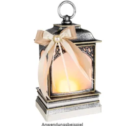 LED-Laterne mit Flackereffekt, 12cm x 20,5cm x 8,6cm, Schmiedeeisenoptik, silber-schwarz
