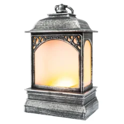 LED-Laterne mit Flackereffekt, 12cm x 20,5cm x 8,6cm, Schmiedeeisenoptik, silber-schwarz