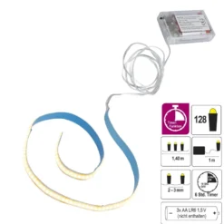 LED-Lichterband, selbstklebend, warmweiß, mit Timer, 128er, 1,40m lang